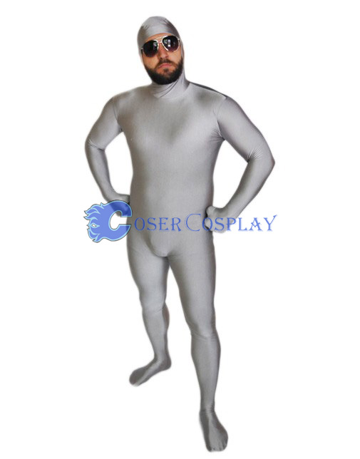 Open Face Lycra Spandex Zentai Light Silver